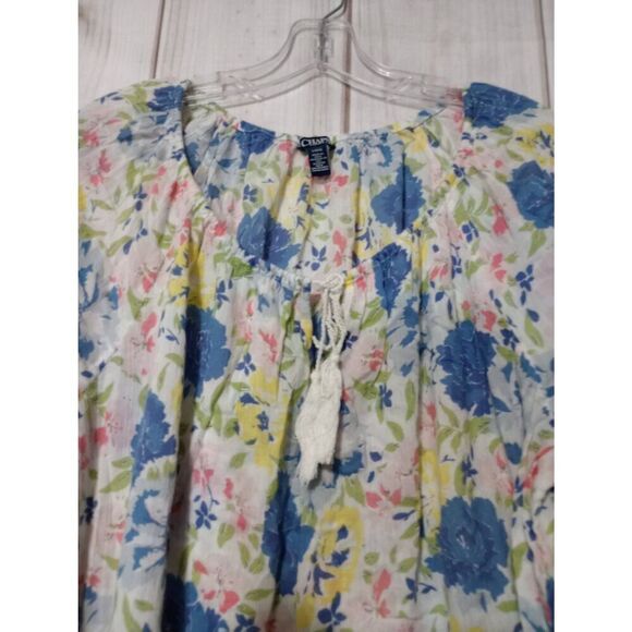 Chaps Shirt‎ Ladies Large White Floral Semi Sheer - Picture 3 of 7